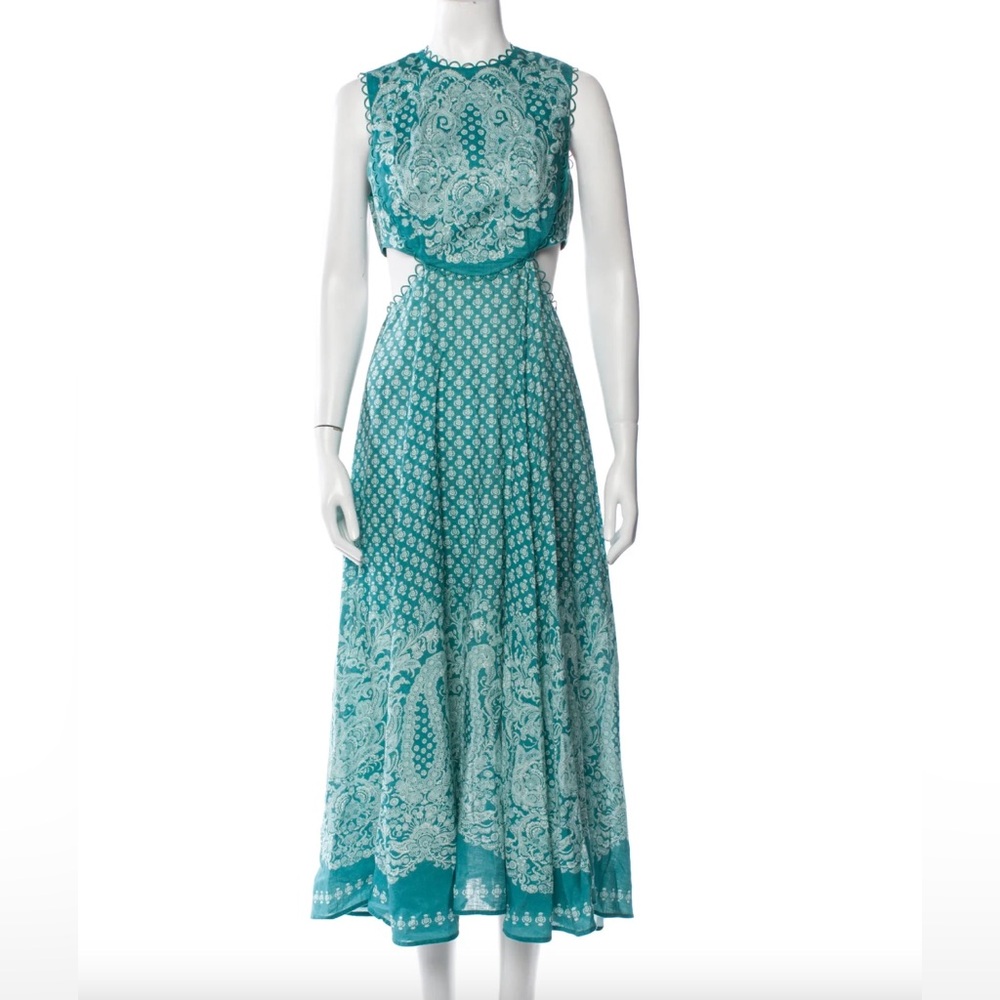 Zimmermann turquoise midi dress with cut outs - size 0 / small